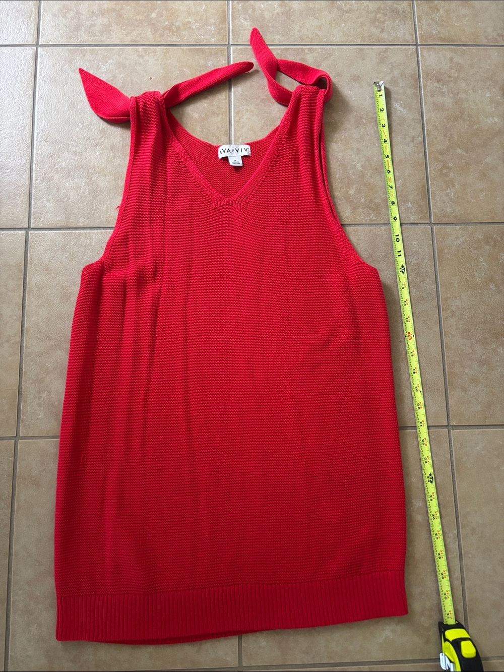 Ava & Viv Bright Red Tie-Shoulder V-Neck Knit Tank - Picture 1 of 6